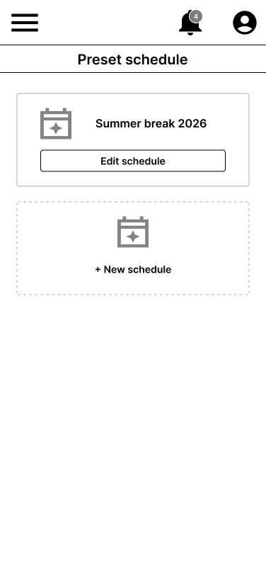 Preset schedule wireframe, mobile