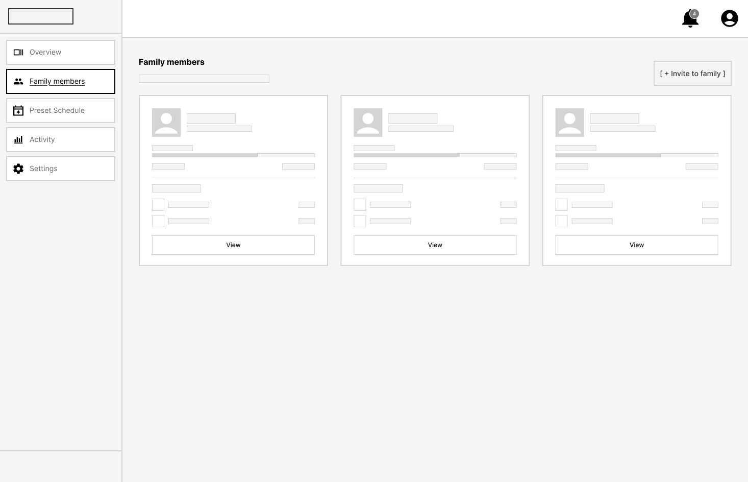 Family members wireframe, desktop